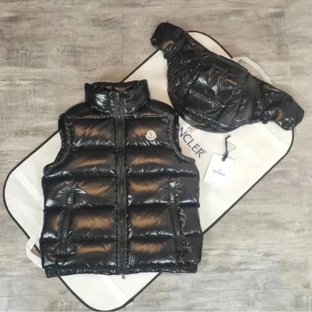 Moncler Shiny Black Hooded Vest - Picture 3 of 5